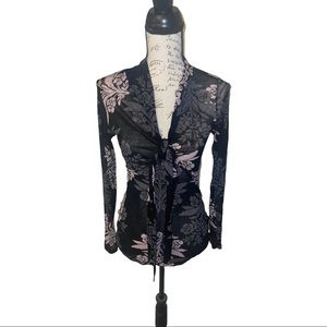 Karen Kane Black and Pink Floral Top